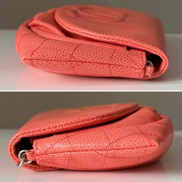 🍑Chanel Half Moon Wallet on Chain Crossbody Orange Leather Silver Hardware - Picture 6 of 15